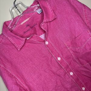 Tommy Bahama Shirt Mens Large Pink 100% Linen Long Sleeve Button Up Casual Beach